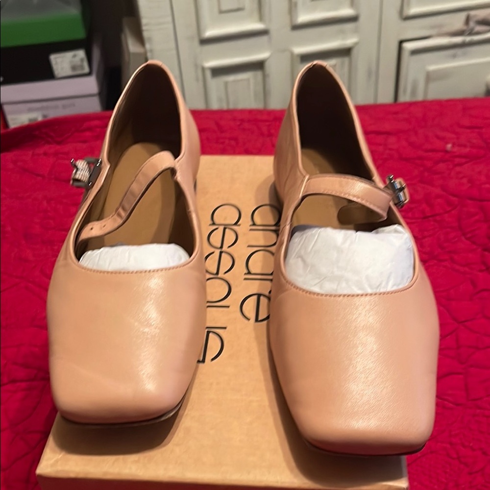 Andre Assous Pink Flats with Square Toe and Strap